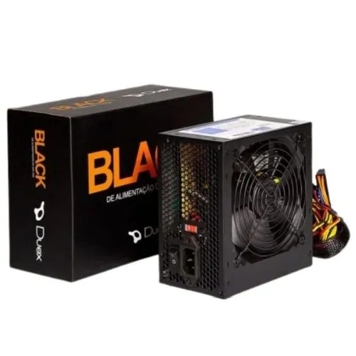 Fonte Duex Black DX-500FSE 500W com cabo de energia.