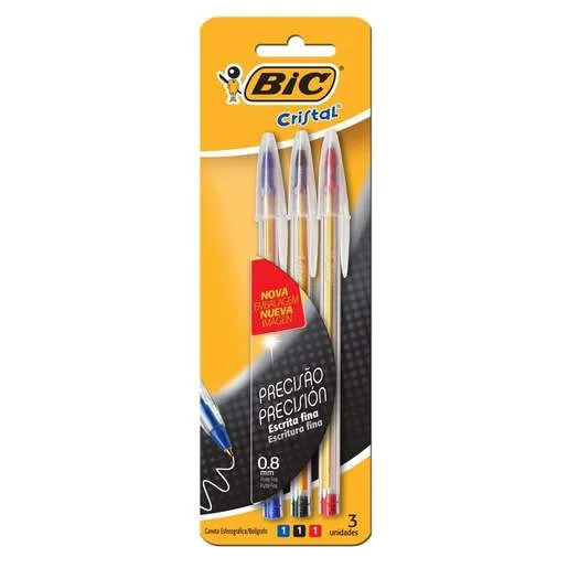 Caneta Bic Cristal Fina Sort.3-1 Azul/1 Preta/1 Vermelha