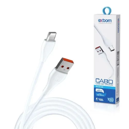 Cabo Tipo C (Usb C) 2.4A Turbo 1 Metro Dados e Carregamento Exbom - CBX-U2C14TC