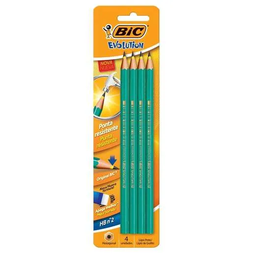 Lapis BIC Evolution N° 2 Sextavado Resina/Flexivel SM Preto (Emb. contem 4un.)