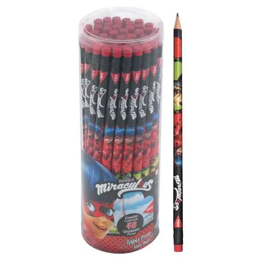 Lapis Tris Grafite Miraculous Preto com Borracha (unitário)