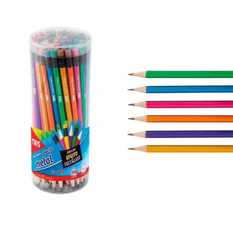 LAPIS PRETO TRIS COLLECTION METAL HB C/BORRACHA