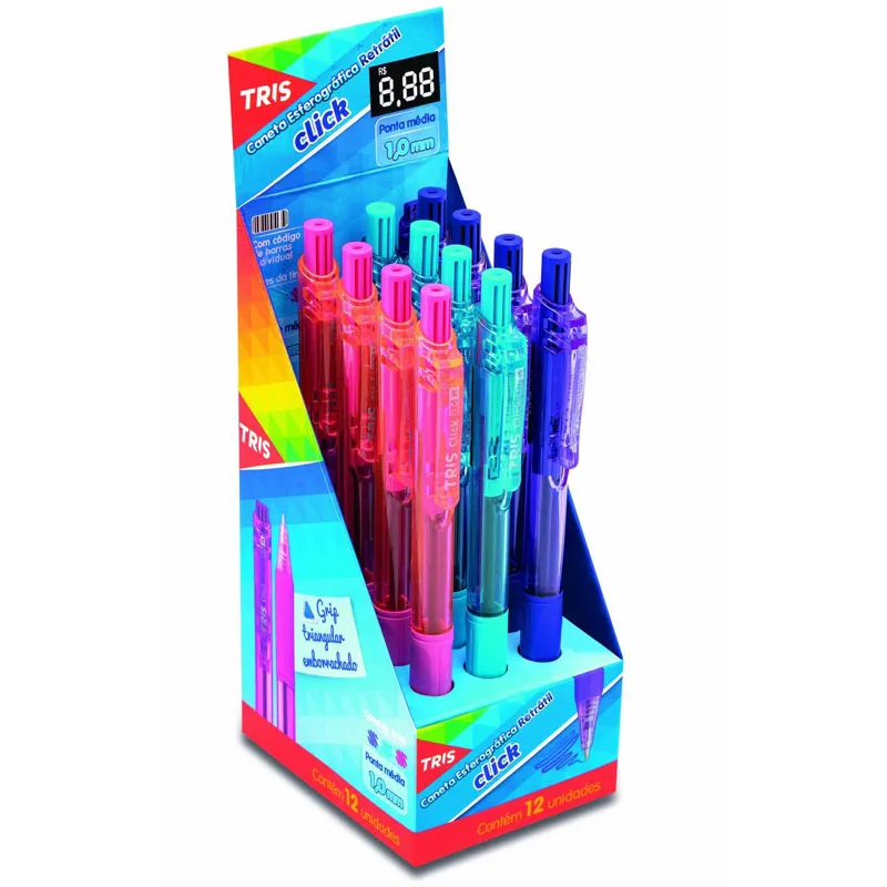 CANETA ESFEROGRÁFICA RETRATIL TRIS CLICK CORES FASHION 1.0MM - UNIDADE