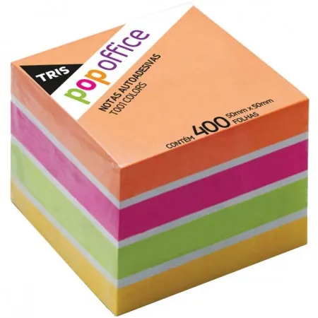 NOTAS AUTOADESIVAS TRIS POP T001 4 CORES 50X50MM CUBO 400 FOLHAS