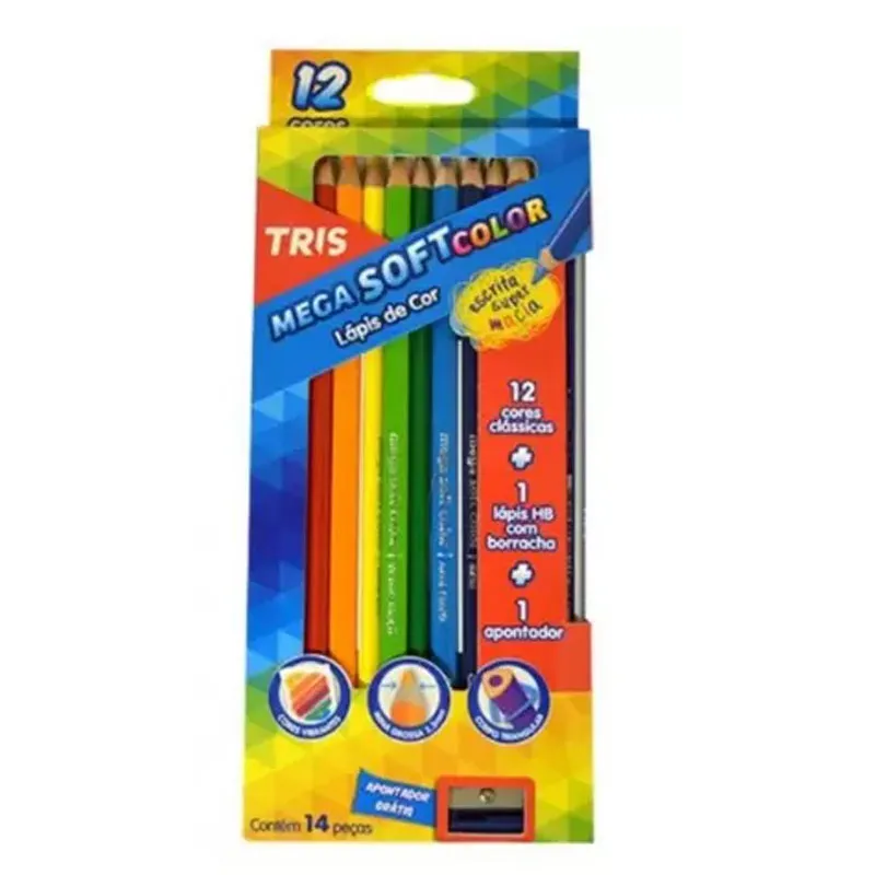 LAPIS DE COR TRIS MEGA SOFT COLOR 12CORES +1 LAPIS PRETO + APONTADOR