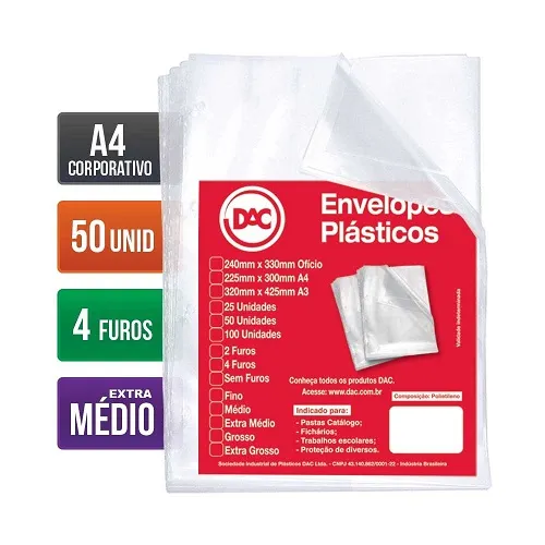 ENVELOPES PLASTICO A4 MEDIO 4 FUROS - UNIDADE