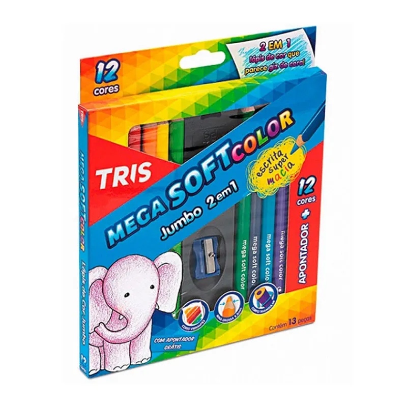 Lapis de Cor 12 Cores Tris Mega Soft Jumbo + Apontador