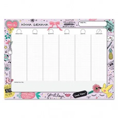 Bloco planner Fina Ideia, planejamento semanal 200X275mm -  BEIJA-FLOR 50 FOLHAS LILÁS
