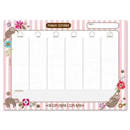 Bloco planner semanal Bicho-preguica - Fina Ideia