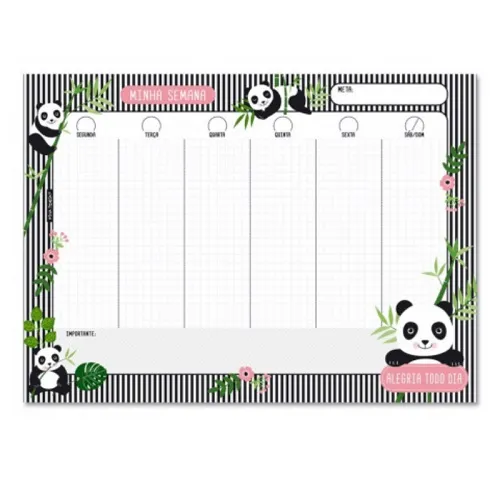 Bloco planner semanal Panda - Fina Ideia