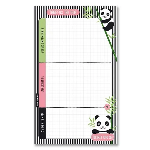 Bloco tarefas do dia Panda - Fina Ideia