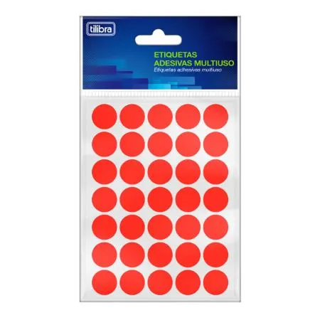 ETIQUETA ADESIVA MULTIUSO 19MM VERMELHO FLUOR 6 FOLHAS 210 UNIDADES - TILIBRA
