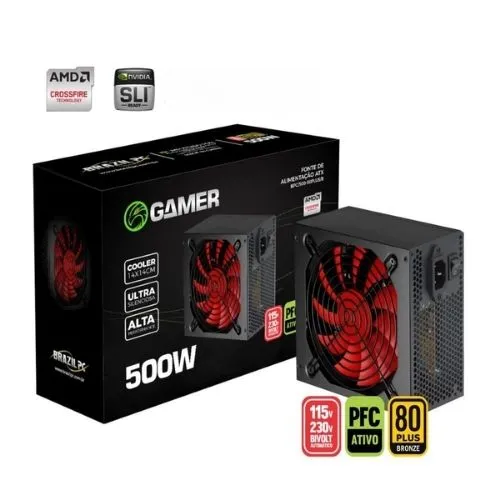 Fonte 500W 80 Plus Bronze Brazil PC Gamer ATX PFC Ativo - TRS/500